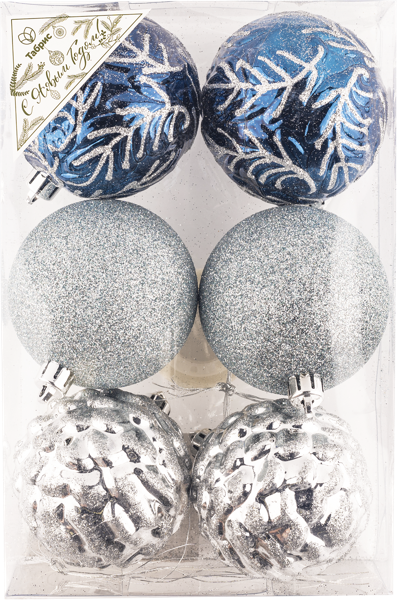 Изображение Шар 7см пластик Игл Гифтс синий серый с блестками Игл Гифтс п/у, 6 шт