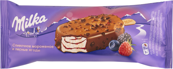Изображение Мороженое пломбир эскимо Милка лесные ягоды в мол шокола Фронери Рус м/у, 64 г
