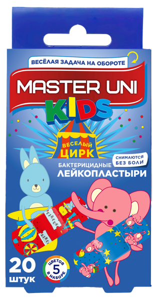 Изображение Лейкопластырь бактерицидный Мастер юни веселый цирк полимерный ФармЛайн к/у, 20 шт