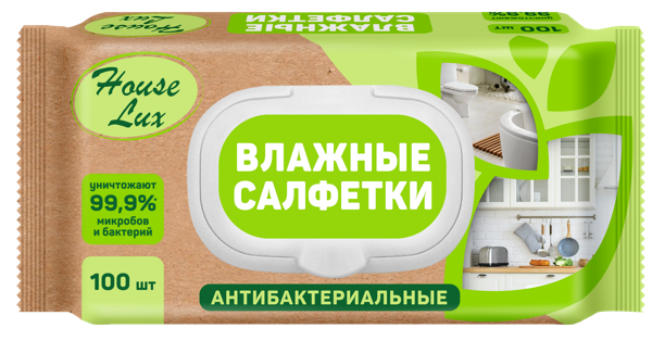 Изображение Салфетки влажные универсальн Хауз люкс антибактериальные Авангард ООО м/у, 100 шт