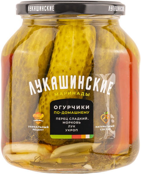Изображение Огурцы маринованные Лукашинские по домашнему с перцем Росконсервпродукт с/б, 670 г