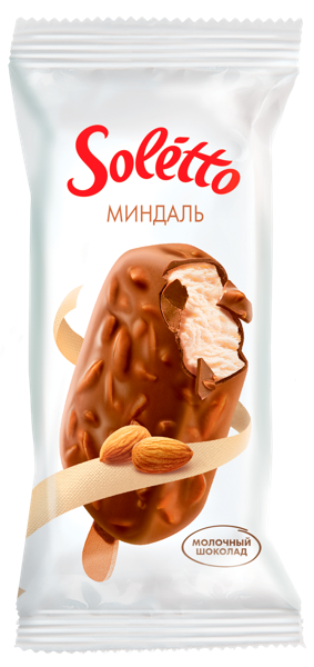 Изображение Мороженое пломбир Солетто эскимо в шоколаде миндаль Санта Бремор м/у, 75 г