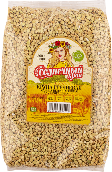 Изображение Зерно для проращивания Солнечный край гречка непропаренная Лобко Д.А. ИП м/у, 800 г
