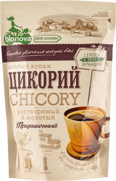 Изображение Цикорий растворимый молотый Бионова традиционный Новапродукт АГ м/у, 100 г