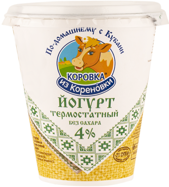 Изображение Йогурт 4% термостатный Коровка из Кореновки натуральный Кореновский МКК п/б, 300 г