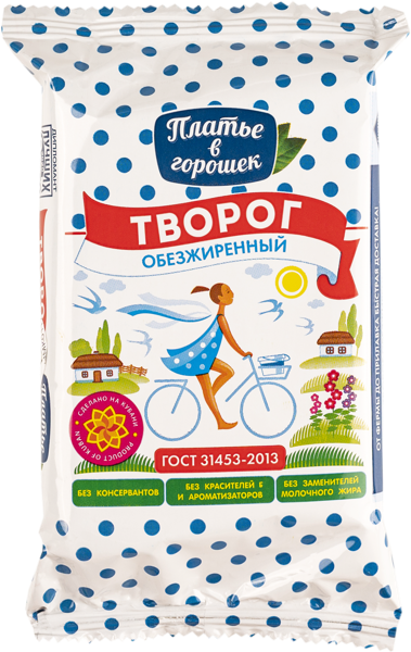 Изображение Творог менее 1,8% Платье в горошек обезжиренный Новокубанский МК м/у, 180 г