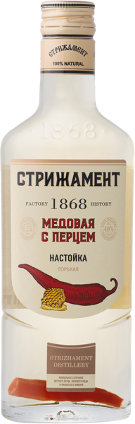 Изображение Настойка Горькая 40% Стрижамент медовая с перцем Стрижамент с/б, 0,25 л