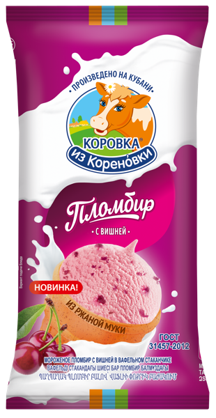 Изображение Мороженое пломбир ваф стакан Коровка из Кореновки вишня Кореновский МКК м/у, 100 г