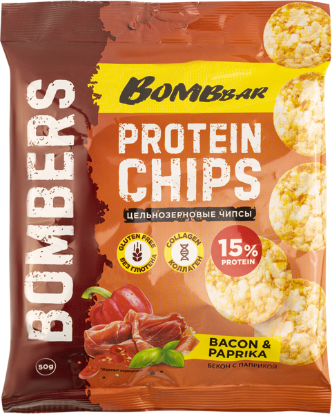 Изображение Чипсы из риса кукурузы Бомббар протеин бекон паприка Фитнес Фуд м/у, 50 г