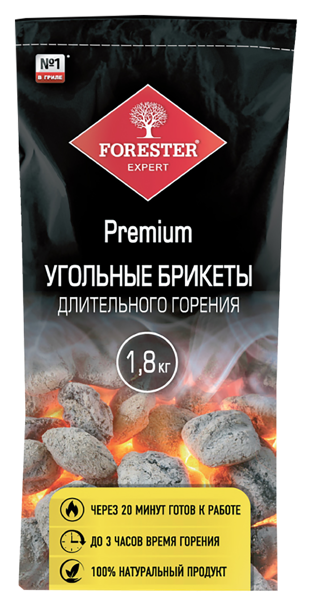 Изображение Брикеты древесно-угольные Форестер длительного горения Юпеко к/у, 1,8 КГ