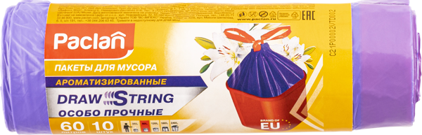 Изображение Мешки для мусора 60л Паклан арома с тесьмой СеДо сп м/у, 10 шт