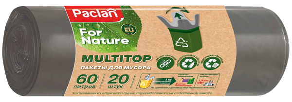 Изображение Мешки для мусора 60л Паклан фо нэйче мультитоп СеДо сп м/у, 20 шт