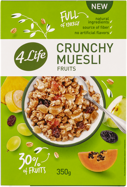Изображение Мюсли цельнозерновые овсяные 4 Лайф фрукты Могадор кор, 350 г