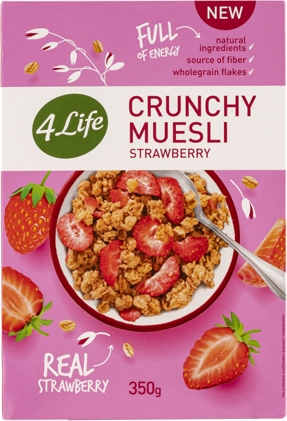 Изображение Мюсли цельнозерновые овсяные 4 Лайф клубника Могадор кор, 350 г