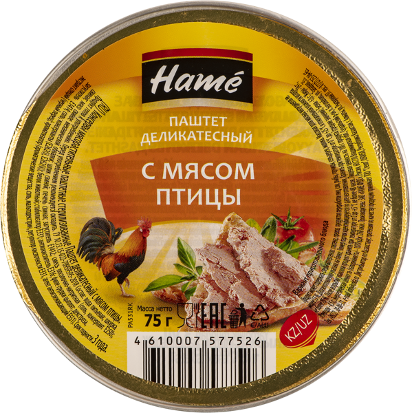 Изображение Паштет деликатесный Хаме с мясом птицы Хаме Фудс ж/б, 75 г