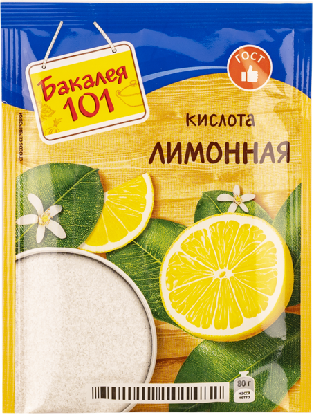 Изображение Лимонная кислота пищевая Бакалея 101 Русский продукт м/у, 80 г