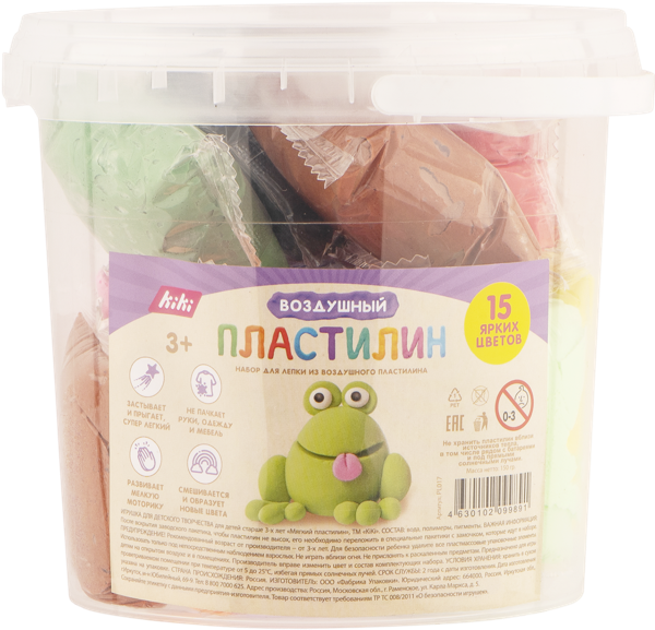 Изображение Пластилин цветной воздушный Кики Фабрика Упаковки п/у, 15 шт