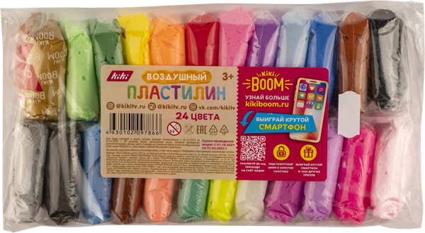 Изображение Пластилин цветной воздушный Кики Фабрика Упаковки м/у, 24 шт