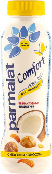 Изображение Биойогурт 1,5% без лактозы Пармалат мюсли кокос Белгородский МК п/б, 290 мл