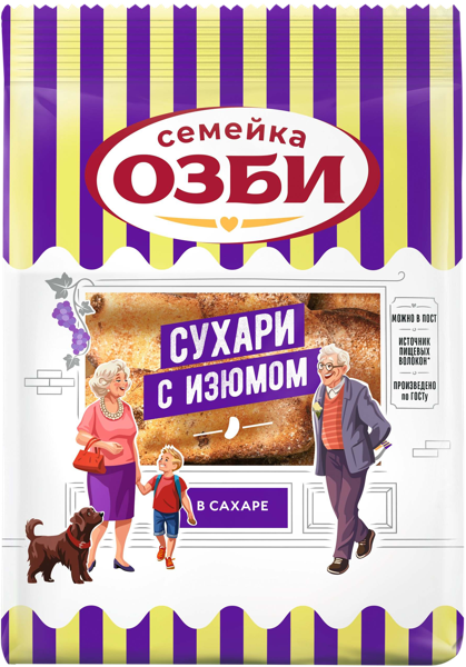 Изображение Сухари с сахаром Семейка Озби с изюмом классические ОЗБИ м/у, 300 г