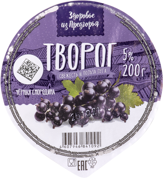 Изображение Творог 5% Здоровье из предгорья черная смородина Абинский МЗ п/б, 200 г