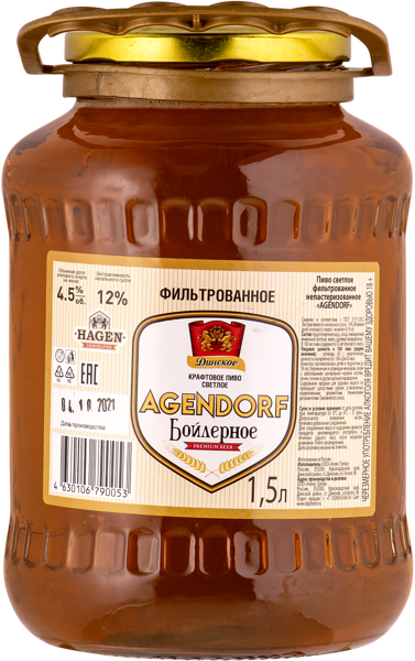 Изображение Пиво бойлерное 4,5% Родник агендорф Динской ПЗ с/б, 1,5 л