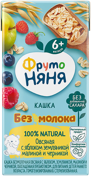 Изображение Каша с 6 мес безмолочная Фрутоняня овсяная яблоко земляника Прогресс т/п, 200 г