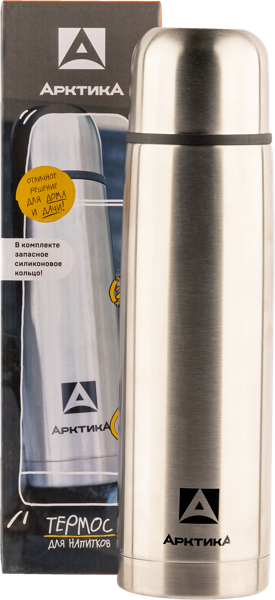 Изображение Термос 1л стальной Арктика серебристый ТД Арктика кор, 1 шт