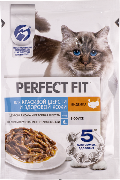 Изображение Корм для кошек Перфект Фит индейка в соусе крас шерс Марс м/у, 75 г