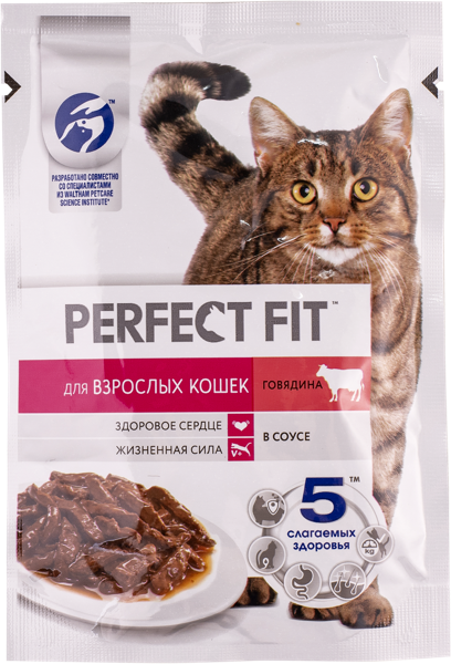 Изображение Корм для взрослых кошек Перфект Фит говядина Марс м/у, 75 г