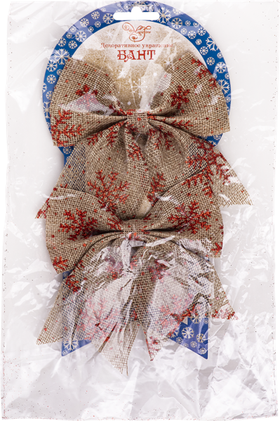 Изображение Бант 12*13,5см джутовый Феникс Презент красные снежинки Феникс-Презент , 1 шт