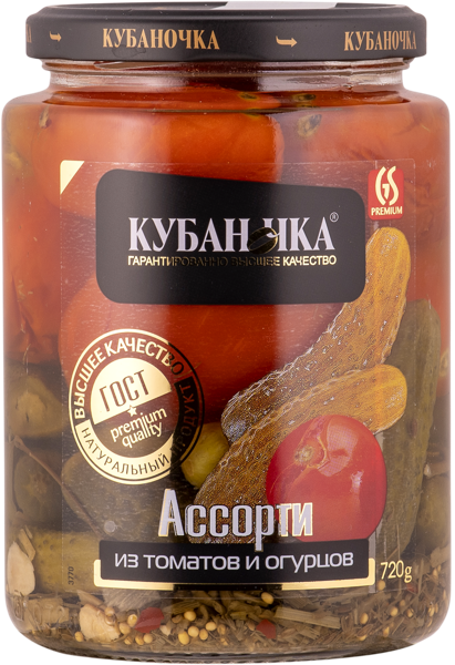Изображение Ассорти овощное маринованное Кубаночка огурцы томаты Гранд Стар с/б, 720 г