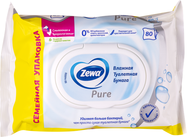 Изображение Туалетная бумага влажная Зева пьюр белая Эссити м/у, 80 шт