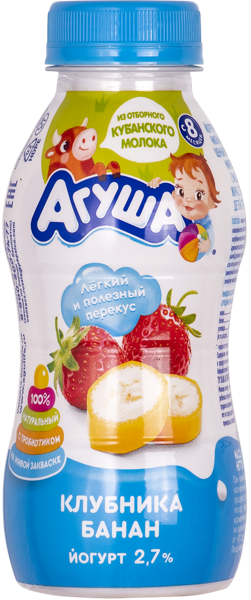 Изображение Йогурт 2,7% с 8 месяцев Агуша клубника банан ВБД п/б, 180 мл