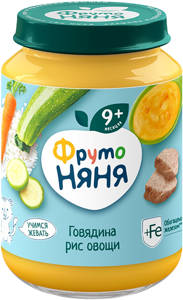 Изображение Пюре мясное с 9 месяцев Фрутоняня говядина рис овощи Прогресс с/б, 190 г