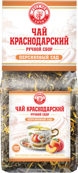 Изображение Чай зеленый Краснодарский ГОСТ персиковый сад ручной сбо Гост Чай м/у, 100 г