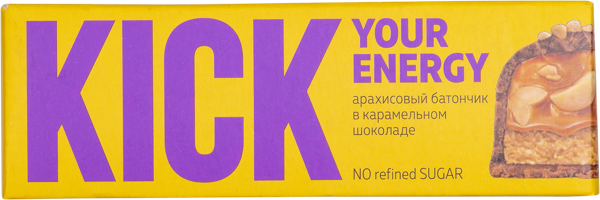 Изображение Батончик арахисовый Кик в карамельном шоколаде Фуд Революшн кор, 45 г