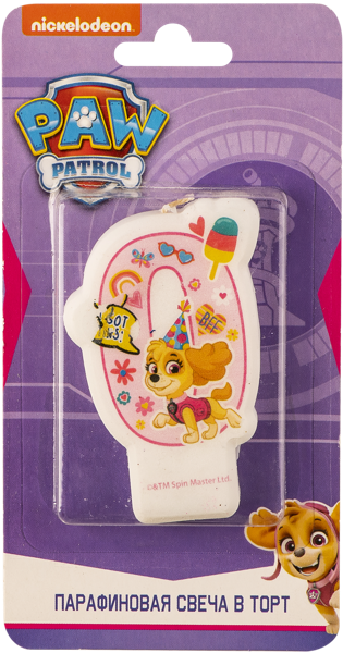 Изображение Свеча для торта розовая Щенячий патруль цифра 0 с героем НД Плэй п/у, 1 шт