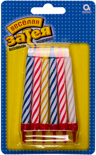 Изображение Свеча 8,5см для торта Веселая затея цветная в полоску Веселая затея п/у, 12 шт
