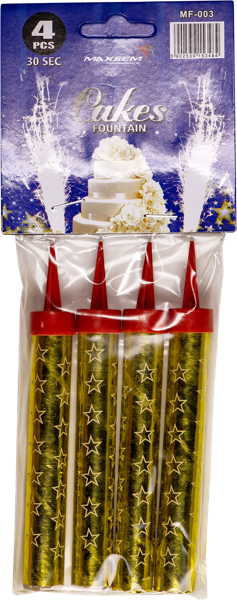 Изображение Свеча-фонтан 10см для торта Веселая затея золотая Веселая затея п/у, 4 шт