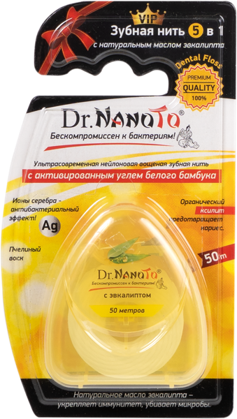 Изображение Зубная нить 50м вощеная Доктор Наното 5в1 с эвкалиптом Хебей Фендж п/у, 1 шт