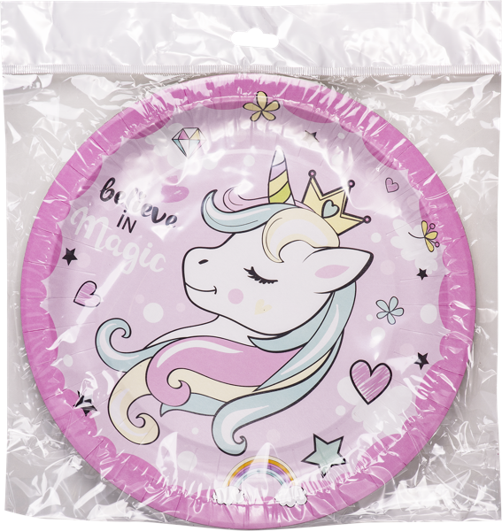 Изображение Одноразовая посуда 23см Единорог тарелки розовые НД Плэй м/у, 6 шт