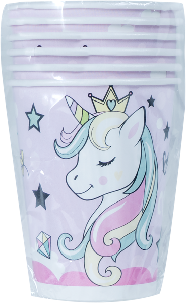 Изображение Одноразовая посуда 250мл Единорог стакан бумажный розовый НД Плэй м/у, 6 шт