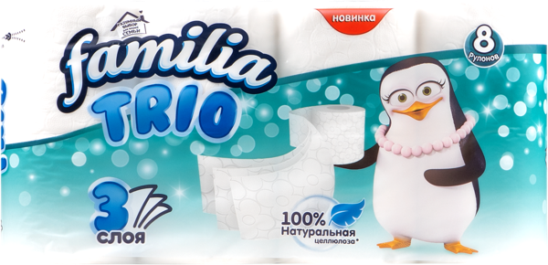Изображение Туалетная бумага 3х слойная Фамилия трио нэйчрал 140 листов Хаят Маркетинг м/у, 8 шт