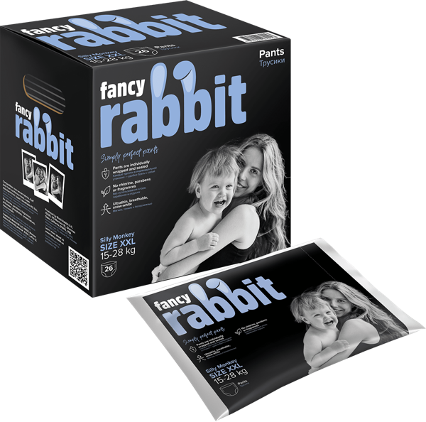 Изображение Трусики XXL 15-28кг Фэнси рэббит Блэк Рэббит к/у, 26 шт