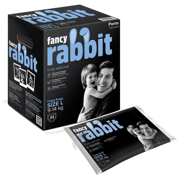 Изображение Трусики L 9-14кг Фэнси рэббит Блэк Рэббит к/у, 32 шт