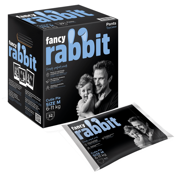 Изображение Трусики M 6-11кг Фэнси рэббит Блэк Рэббит к/у, 32 шт