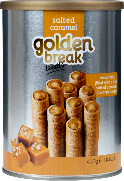 Изображение Вафельные трубочки Голден Брэйк Тритс соленая карамель Квартет ж/б, 400 г