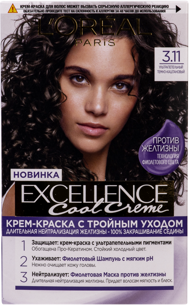 Изображение Краска для волос Экселланс кул темный каштан №3.11 Лореаль к/у, 1 шт
