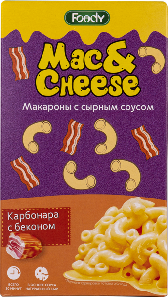 Изображение Макароны с сырным соусом Фуди карбонара с беконом Фуди кор, 143 г